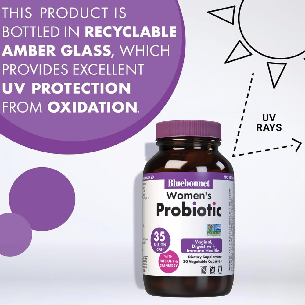 BlueBonnet amber glass bottle conveys shelf-stable freshness.
