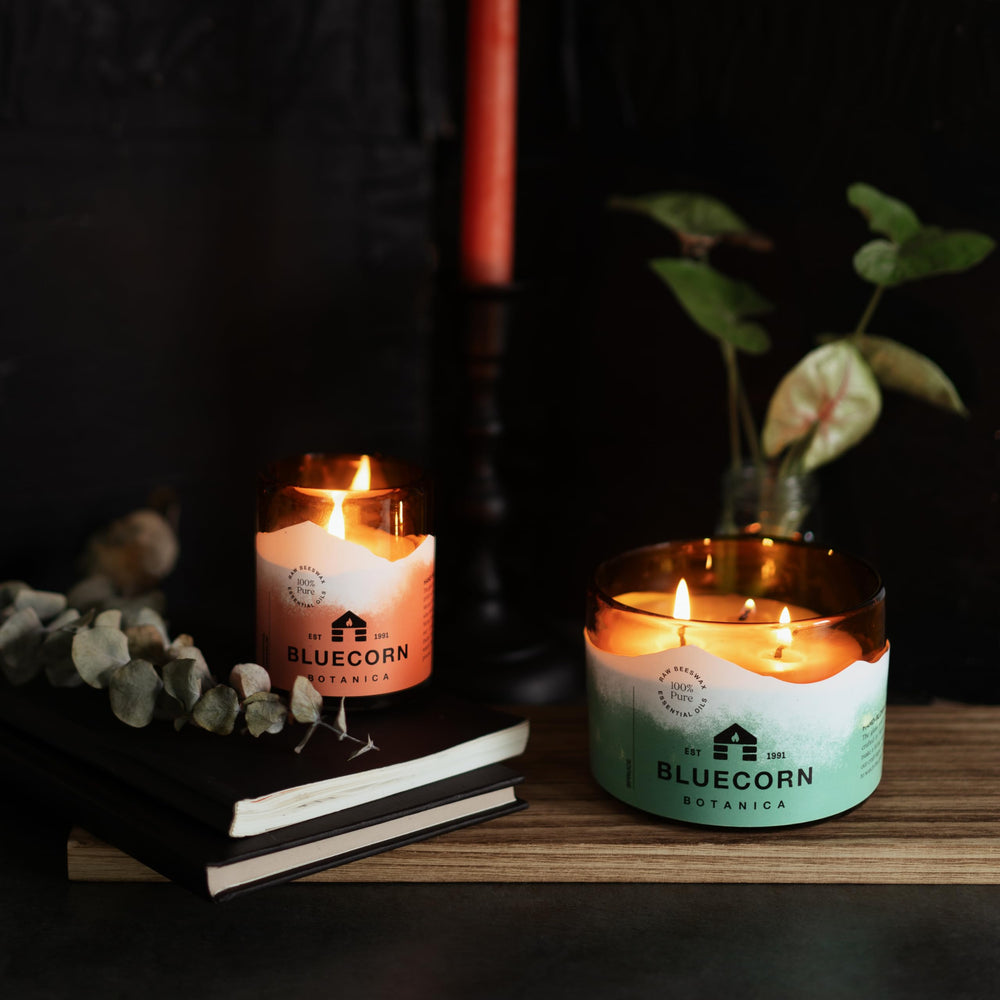 Bluecorn Beeswax amber glass candle refill option for extended use