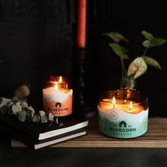 Bluecorn Beeswax amber glass candle refill option for extended use