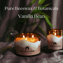 Bluecorn Beeswax vanilla-scent candle enhances dining room ambiance and decor.