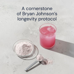 Blueprint Bryan Johnson Longevity Mix closeup of key ingredients like magnesium and creatine.