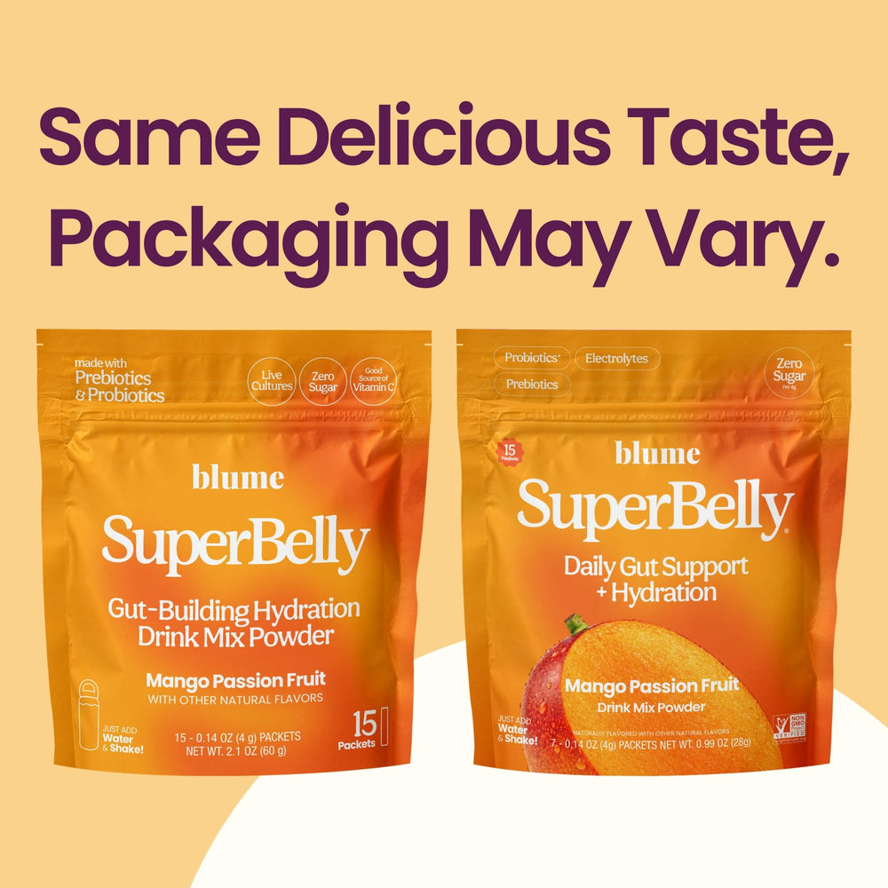 Blume SuperBelly pink Himalayan salt electrolytes promote smooth hydration without sugar.
