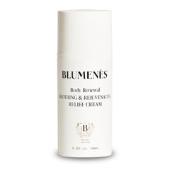 Blumenes Body Renewal hemp oil bottle highlights deep hydration for dry skin.