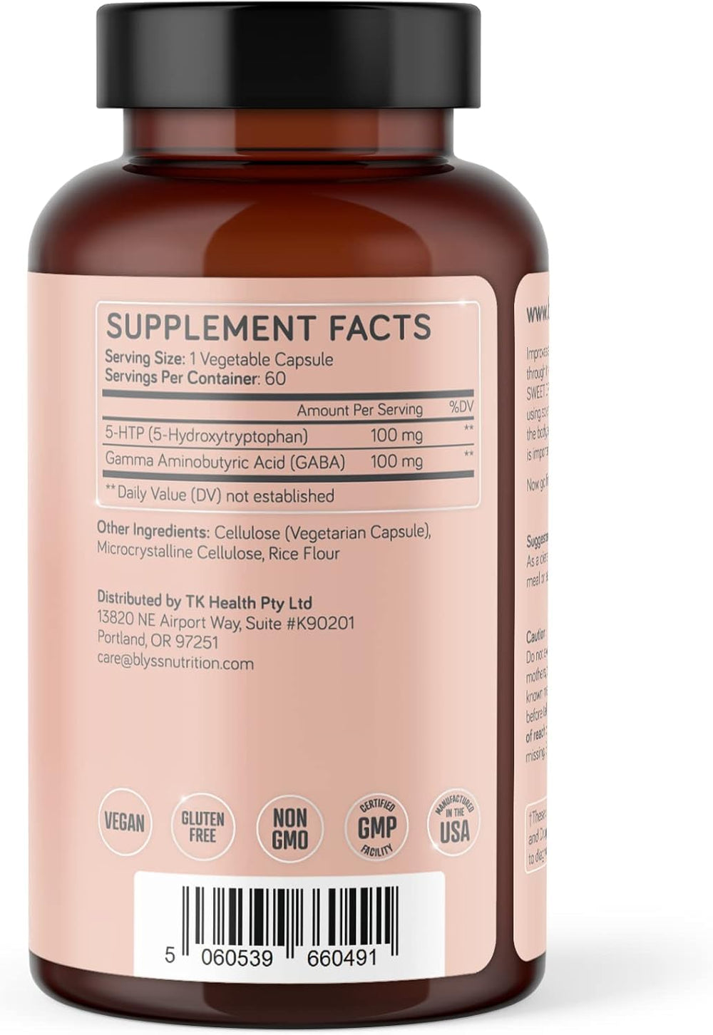 BLYSS Nutrition 5HTP + GABA on desk scene suggests focus and stress support.