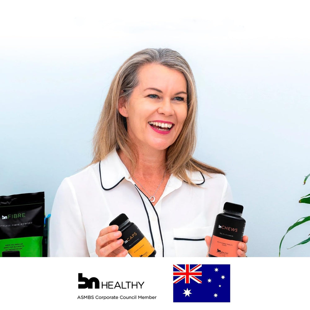 BNHealthy bottle label highlights iron and B12 for energy support