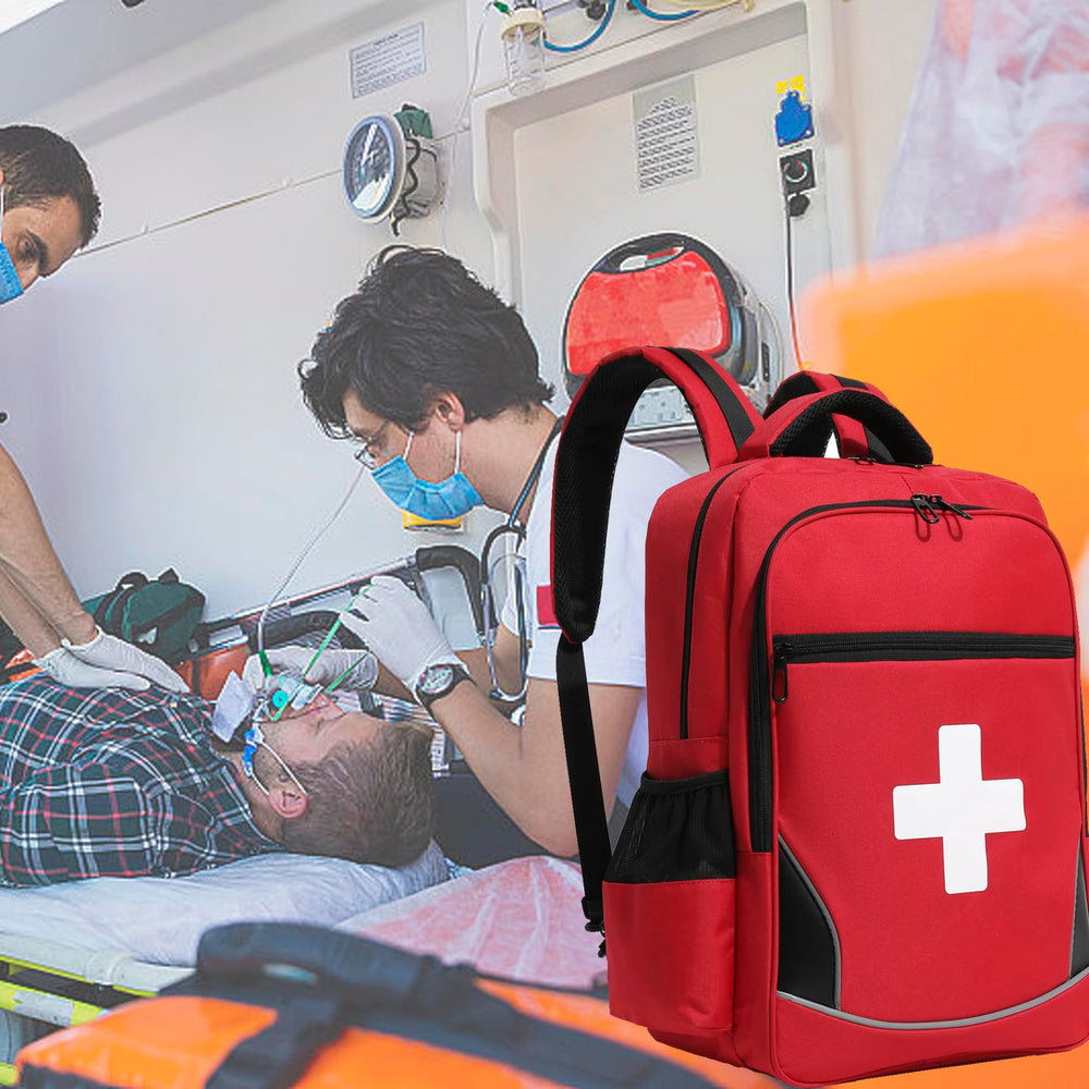 BNYYUG red cross style first aid backpack ready for EMS or hospital use.