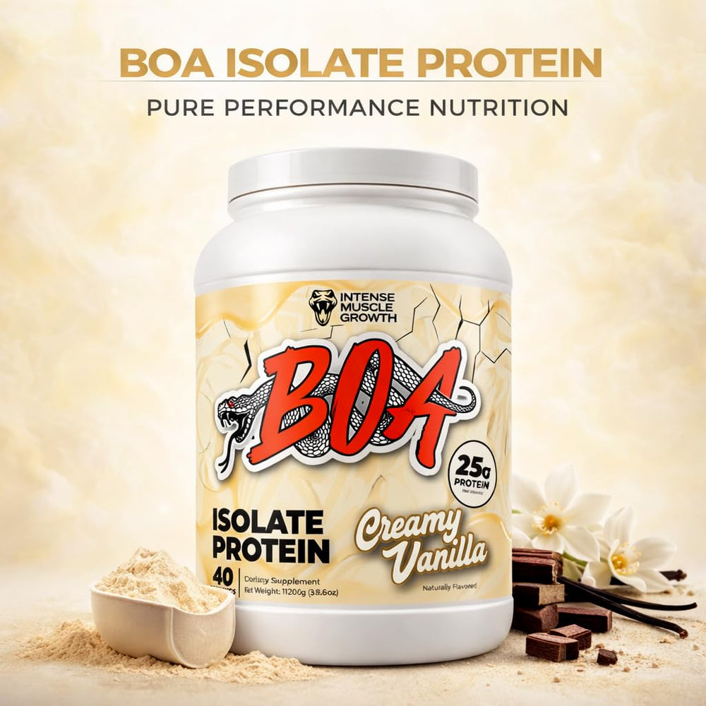 BOA Isolate Protein creamy vanilla cup showing flavor option.