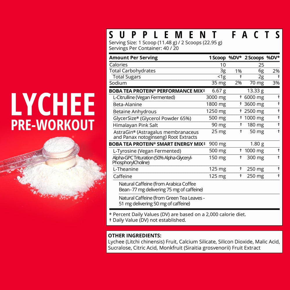 Boba Tea Protein Lychee scoop included for precise daily fueling.