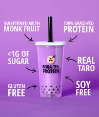 Boba Tea Protein taro milk tea in glass with creamy look.