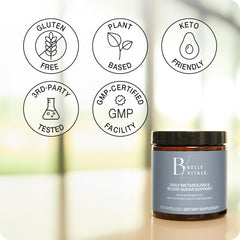 BODi Belle Vitale bottle cap and label for easy daily dosing.