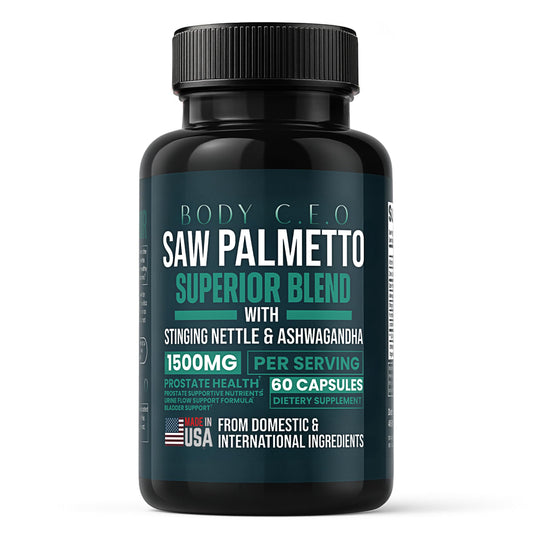 BODY C.E.O. Saw Palmetto bottle front for prostate wellness
