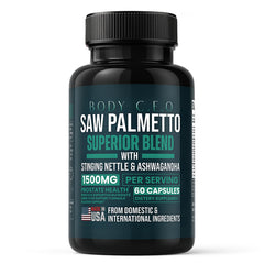 BODY C.E.O. Saw Palmetto bottle front for prostate wellness