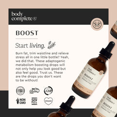 BODY COMPLETE RX Boost Drops bottle displayed for on-the-go use.