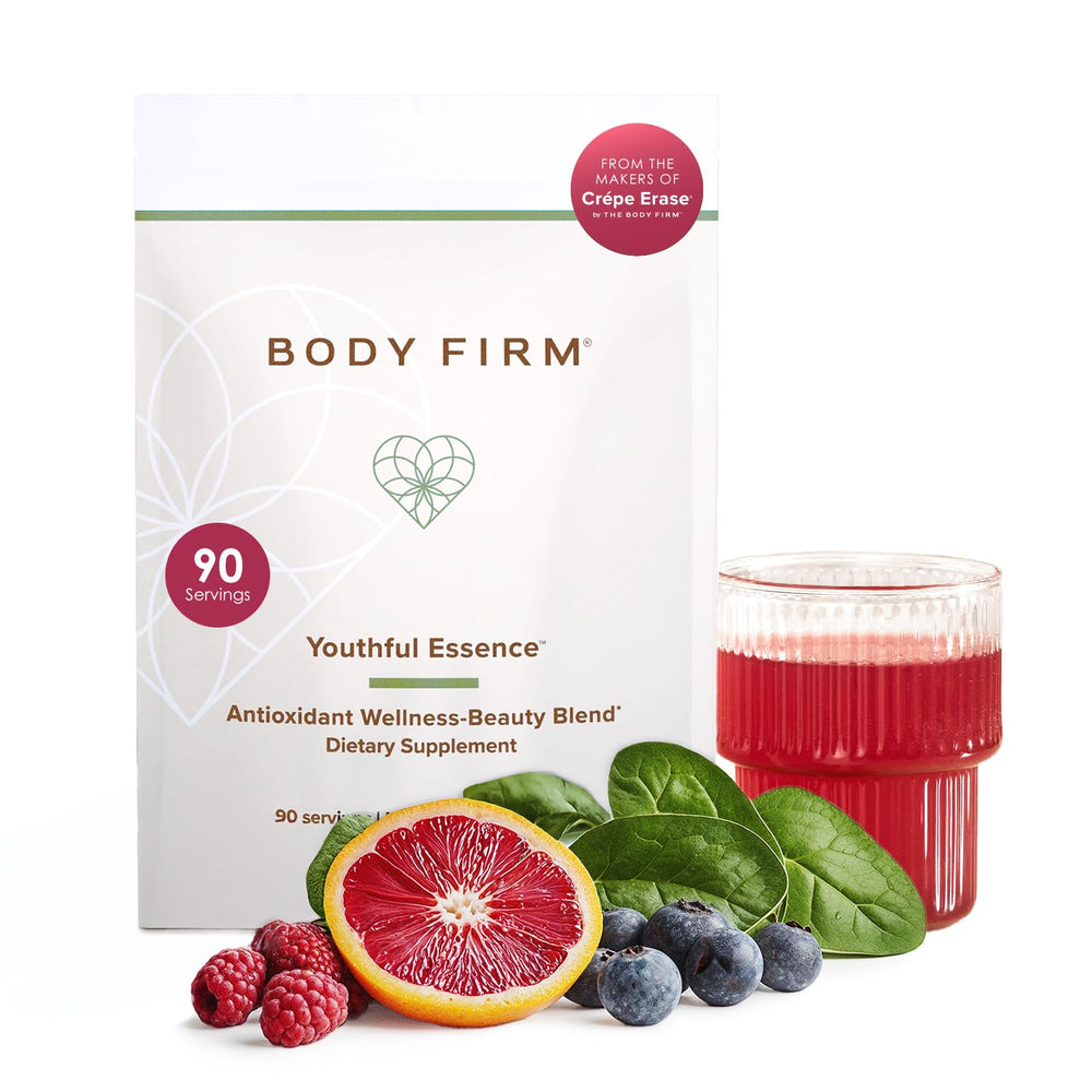 Body Firm Youthful Essence bottle being poured for daily wellness