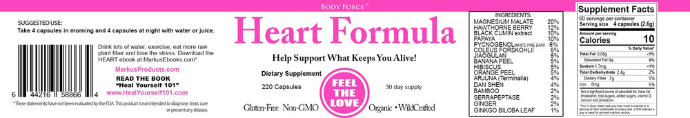 Body Force Heart Formula bottle label aids easy dosage tracking