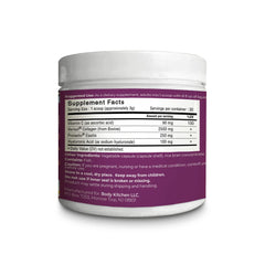 Body Kitchen Collagen Elastin powder being poured into a cup demonstrates easy mixing.