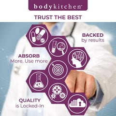 Body Kitchen Mega NAC quercetin-boost close-up highlighting added quercetin for immune support potential.