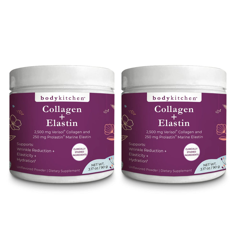 Body Kitchen unflavored collagen elastin powder scoop for easy mixing into drinks