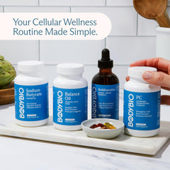 BodyBio Balance Oil packaging detail shows label for healthy hair and skin
