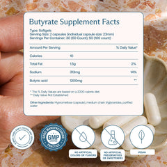 BodyBio Butyrate capsules in hand suggest daily gut support.