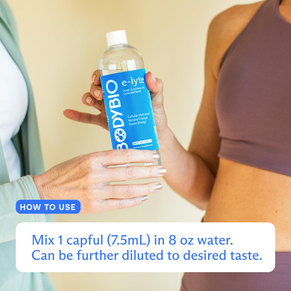 BodyBio e-Lyte label highlights sugar-free, clean formula.