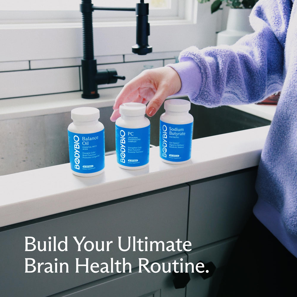 BodyBio PC brain-illustration emphasizing cognitive focus and nourishment.