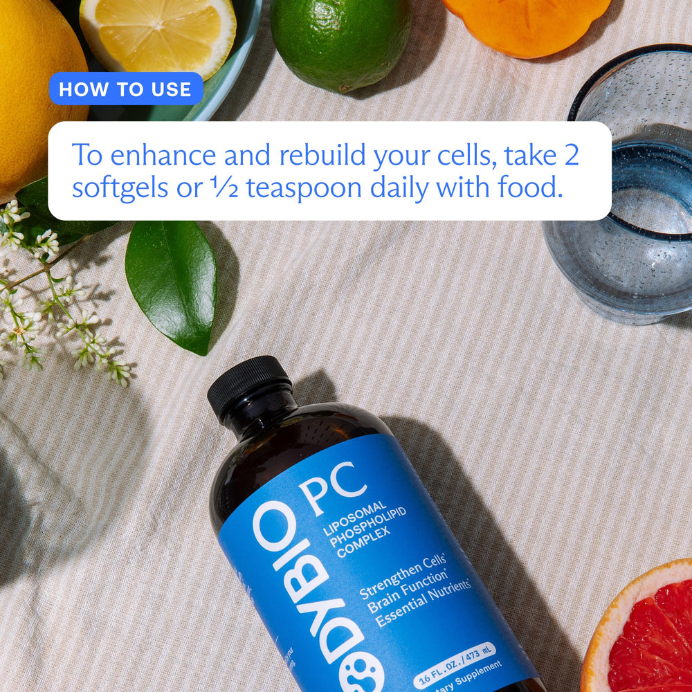 BodyBio PC ingredients phosphatidylcholine close-up emphasizes essential phospholipids.