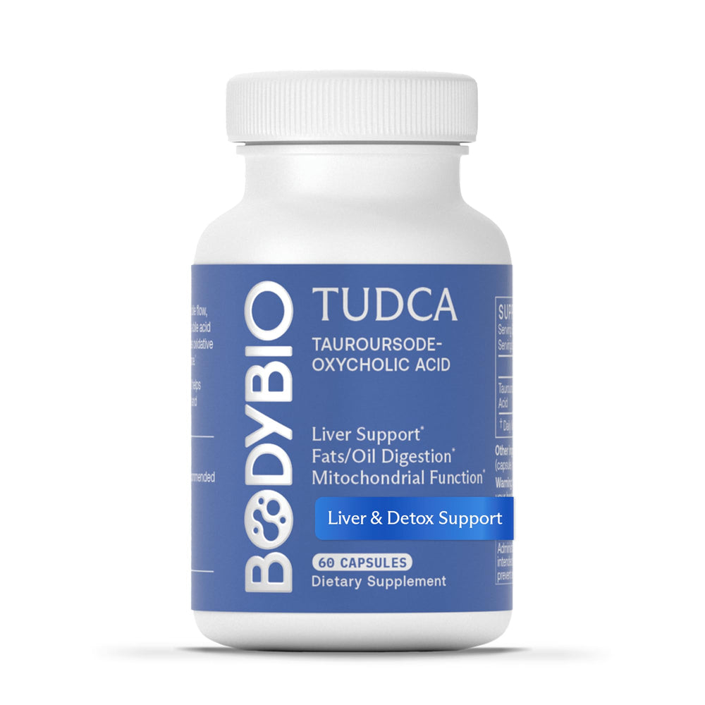 BodyBio TUDCA bottle front for digestive and metabolic support.