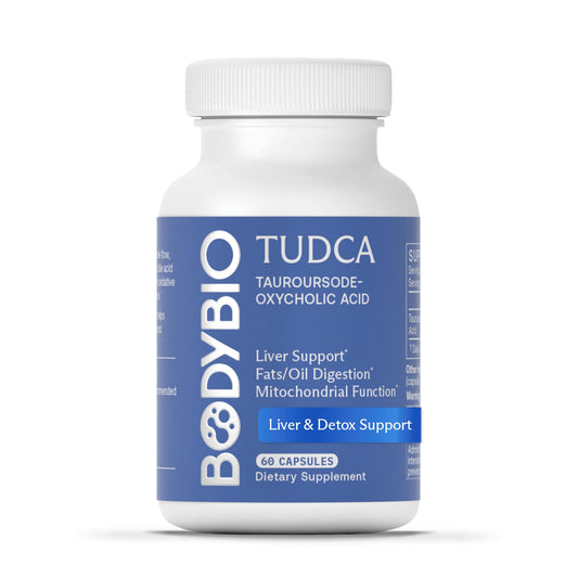 BodyBio TUDCA bottle front for digestive and metabolic support.