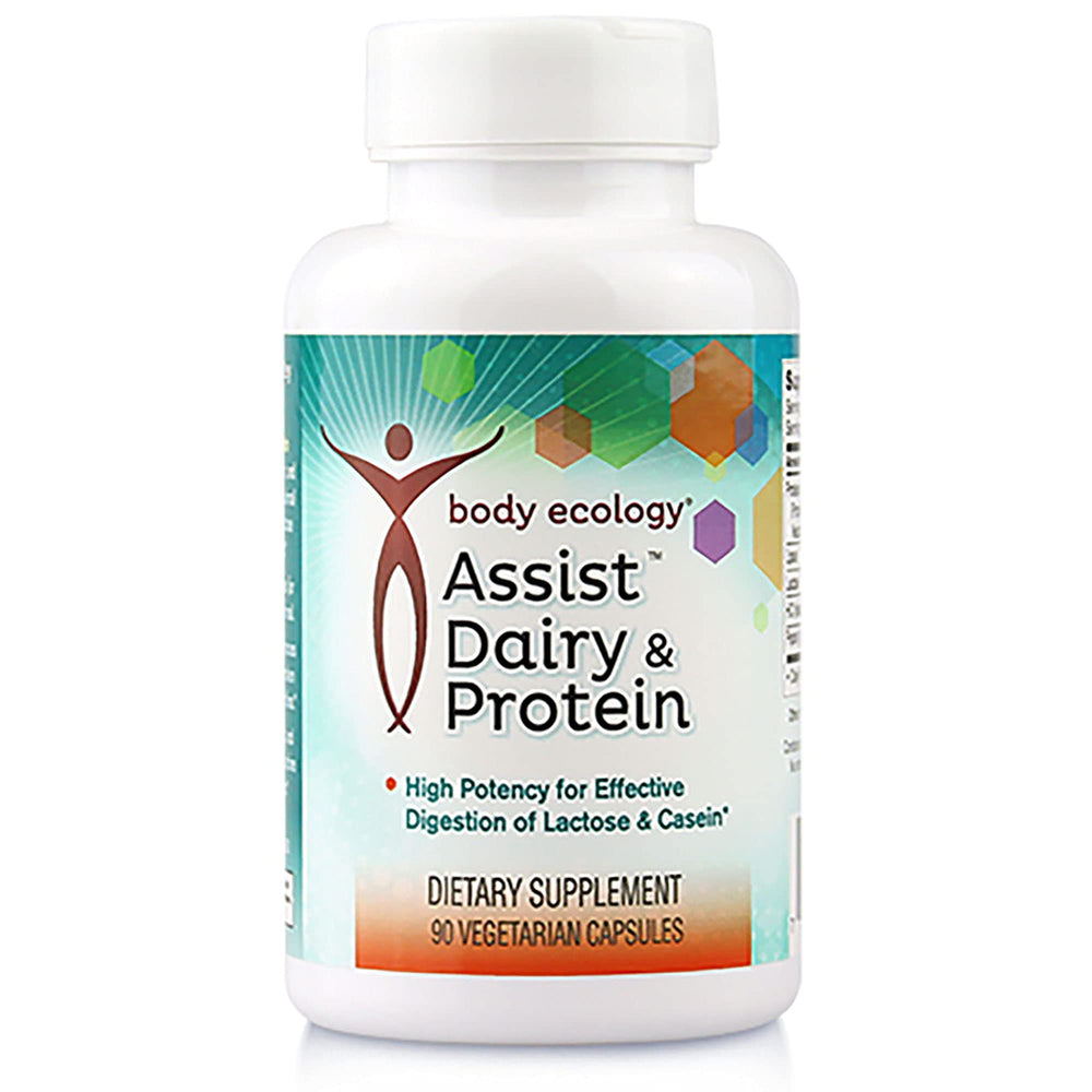 Bodycology Assist Dairy and Protein capsules on the bottle, highlighting high potency digestion support.