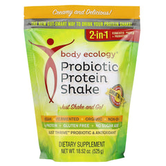 Bodycology probiotic protein shake jar label highlights protein-rich nutrition for active mornings