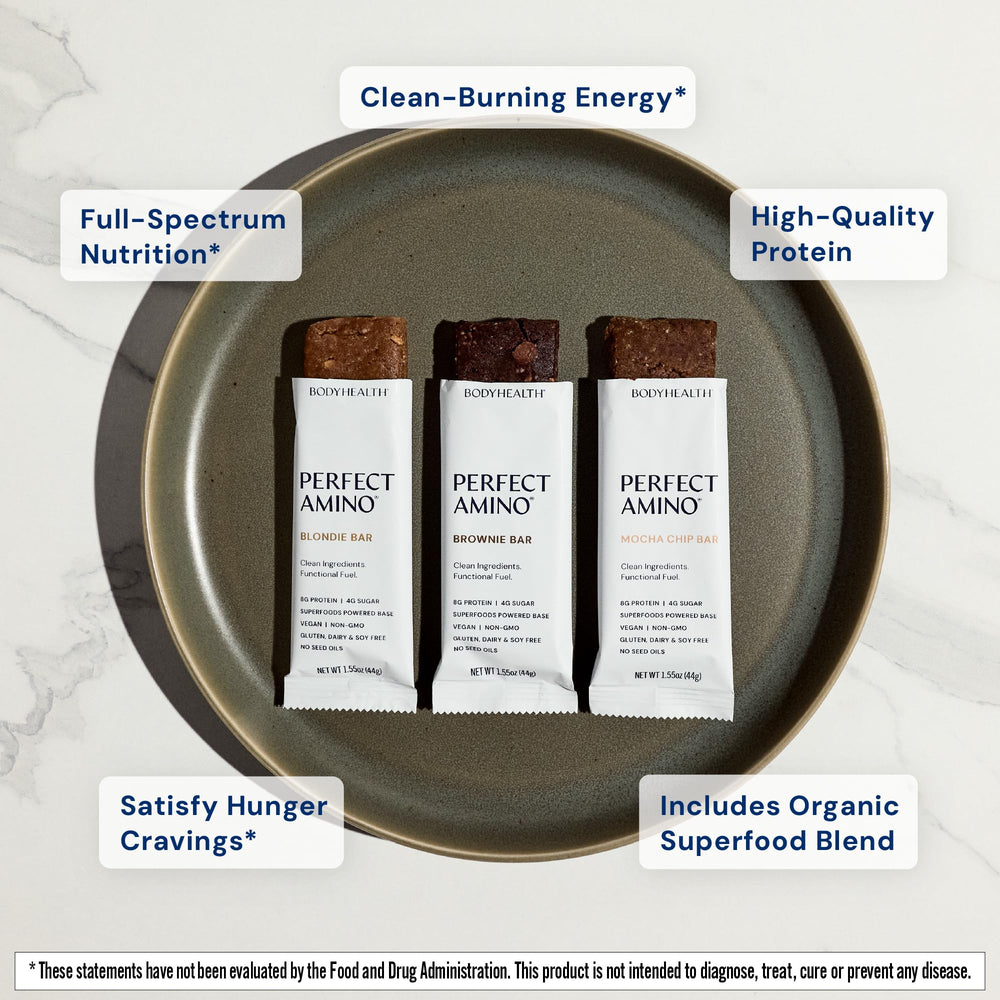 Chewy texture of BodyHealth PerfectAmino Bar Mocha with MCT oil energy cue