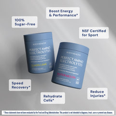 BodyHealth PerfectAmino Electrolytes mixing glass showing easy blending