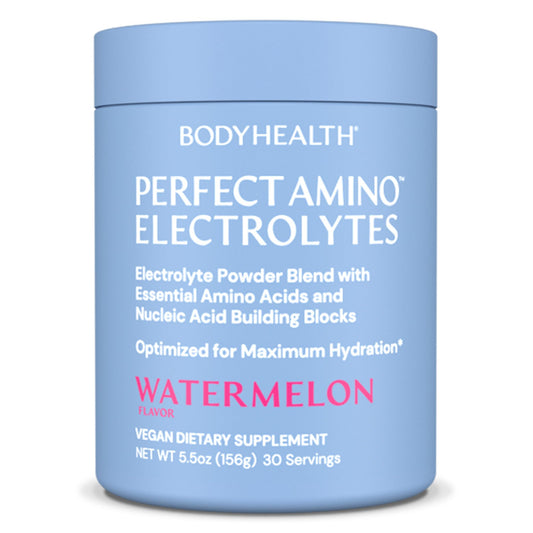 BodyHealth PerfectAmino Electrolytes Watermelon tub showing hydration option