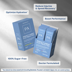 BodyHealth PerfectAmino label closeup highlights keto-friendly, sugar-free hydration options.