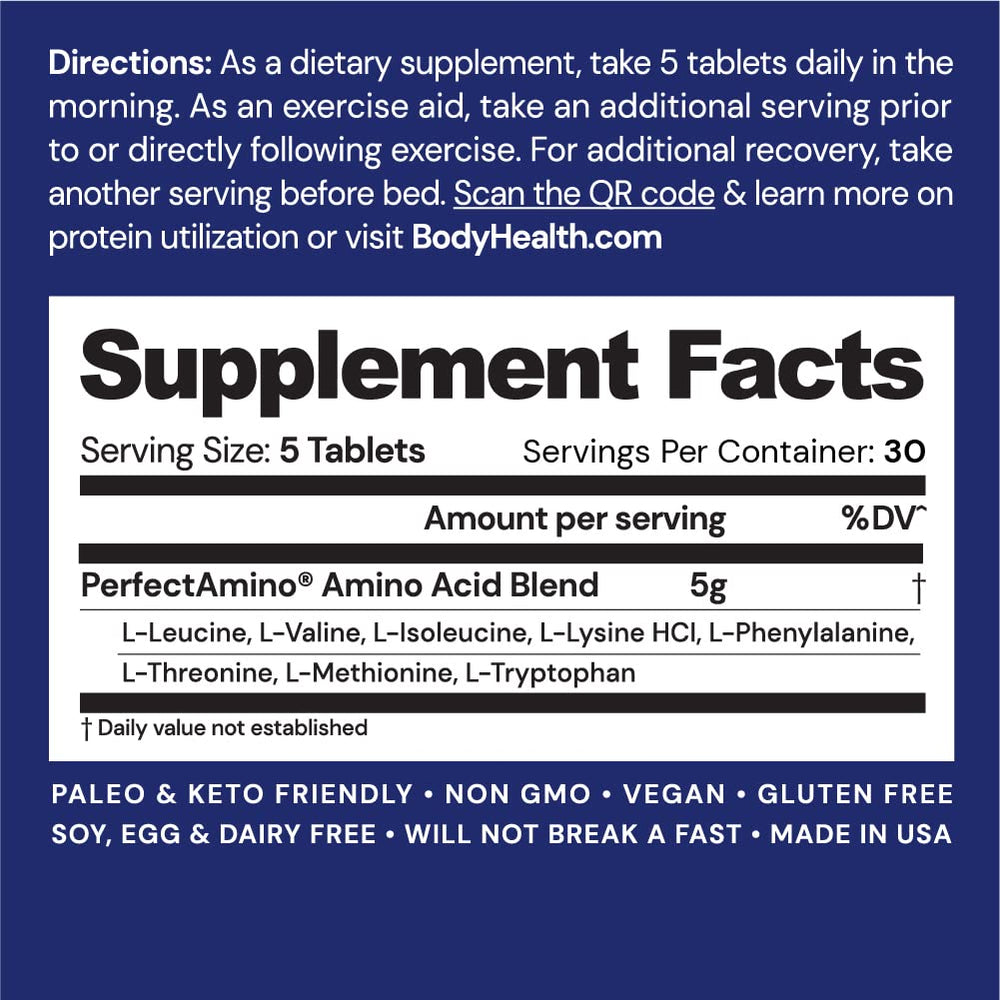 Close-up of pills shows pure amino acids for lean muscle maintenance