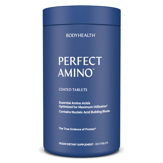BodyHealth PerfectAmino tablets with vegan coating for easy swallowing during workouts.