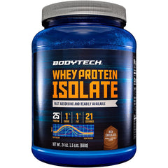 BodyTech whey protein isolate powder jar for clean muscle fuel.