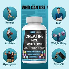 BOIC Creatine HCL + HMB capsules closeup, highlighting ultra-pure formula and fast absorption
