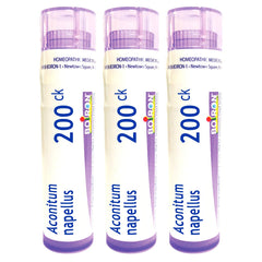 Boiron Aconitum Napellus 200CK tubes with quick-dissolving pellets for fever relief.