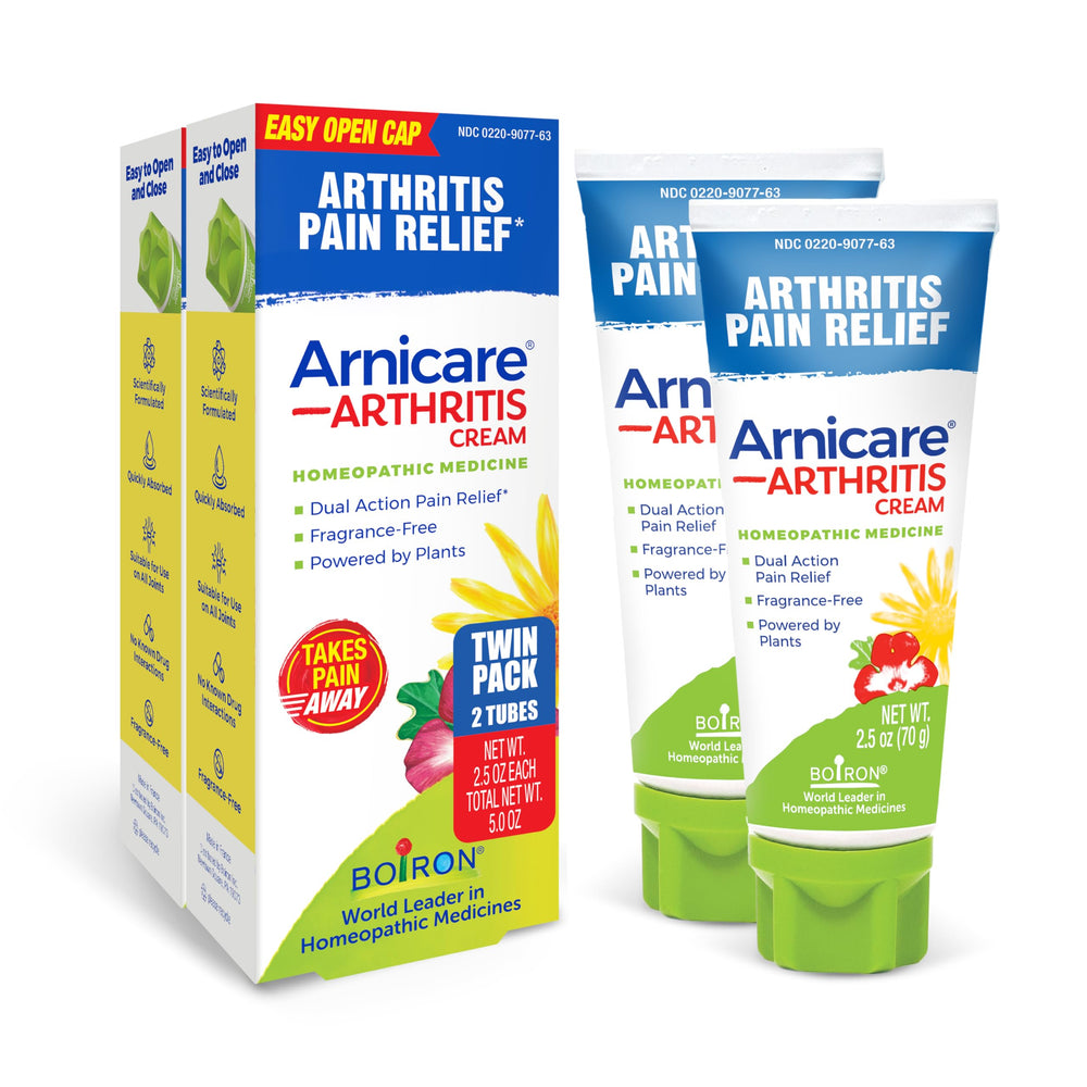 Boiron Arnicare Arthritis Cream tube front view for quick, fragrance-free joint comfort.