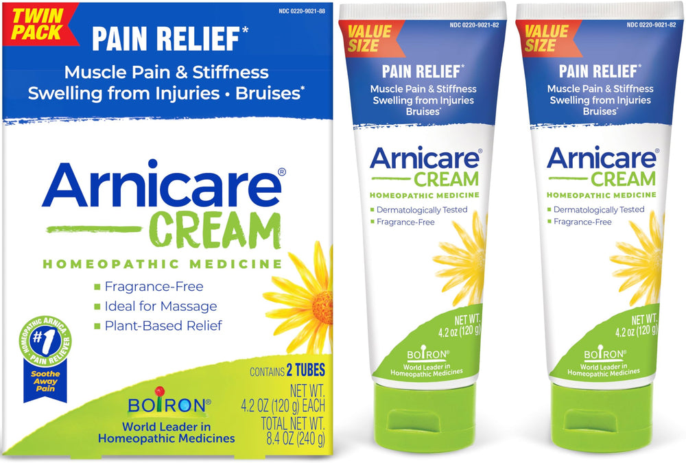 Boiron Arnicare Cream twin-pack front view for convenient pain relief