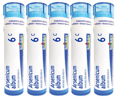 Boiron Arsenicum Album 6C pellets for non-drowsy stomach upset support.