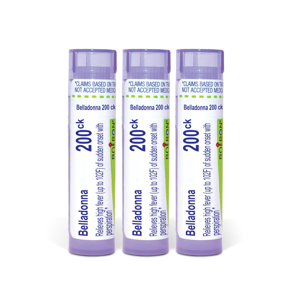 Boiron Belladonna 200CK pellets in tubes for fever with perspiration.