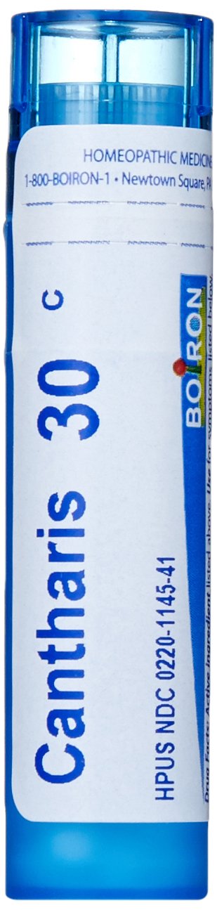 Boiron Cantharis 30C bottle of quick-dissolve pellets for first-sign symptoms