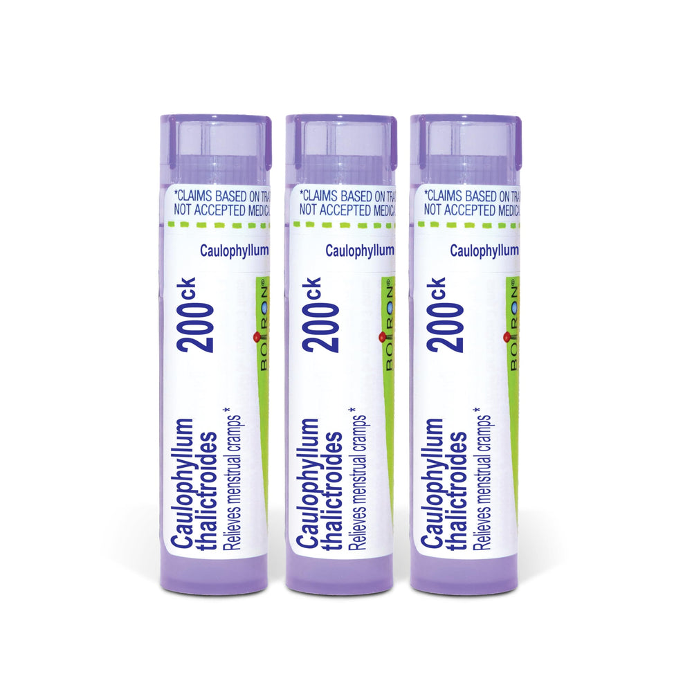 Boiron Caulophyllum 200CK pellets pack preview for menstrual cramps support.