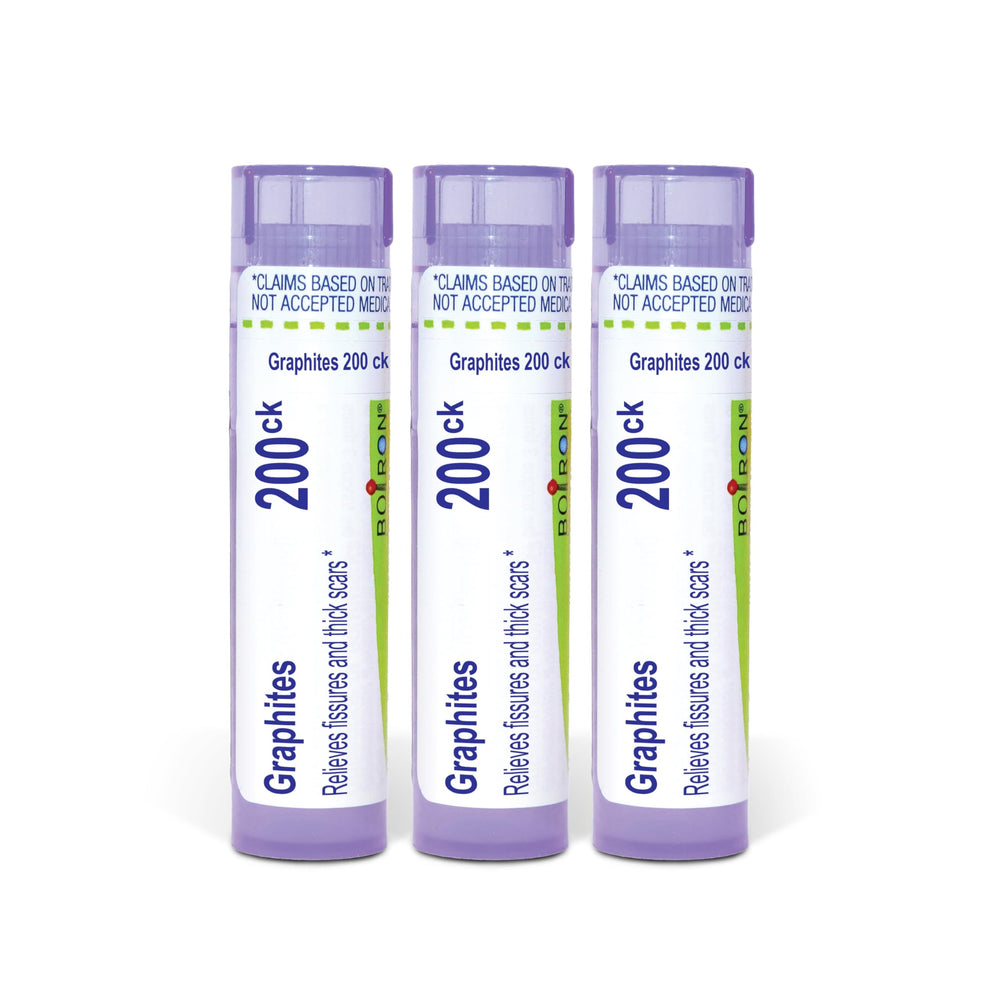 Boiron Graphites 200CK tube with pellets for on-the-go fissure relief.