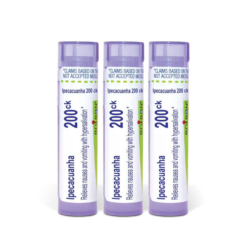 Boiron Ipecacuanha 200Ck tube dispense enables quick on-the-go relief.