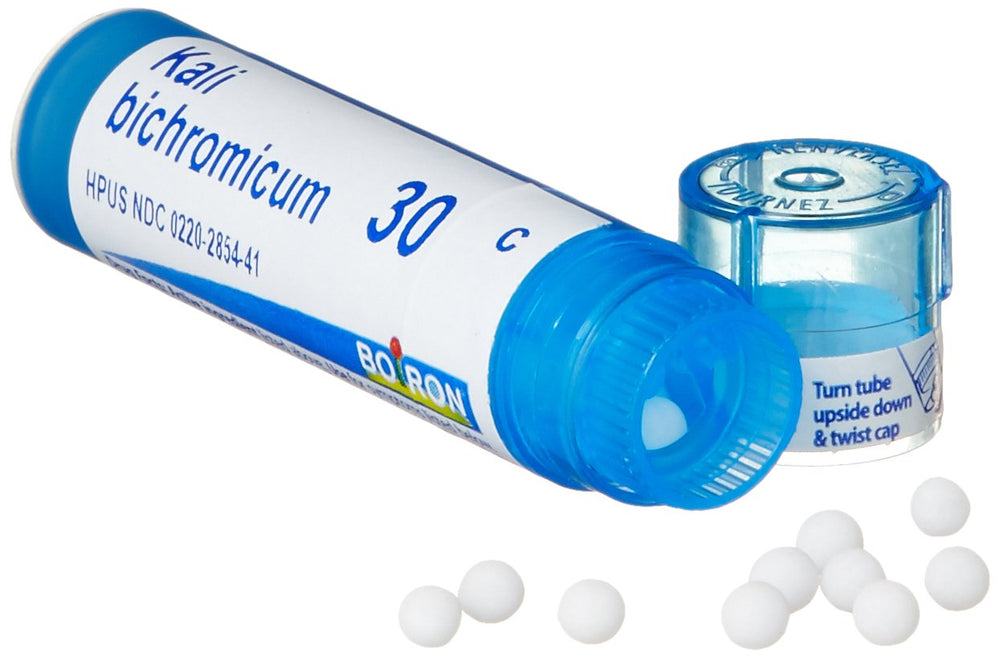 Boiron Kali Bichromicum 30C pellets dissolving easily for fast dosing.