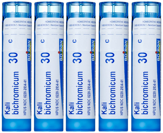 Boiron Kali Bichromicum 30C pack of five pellets for cold symptom support.